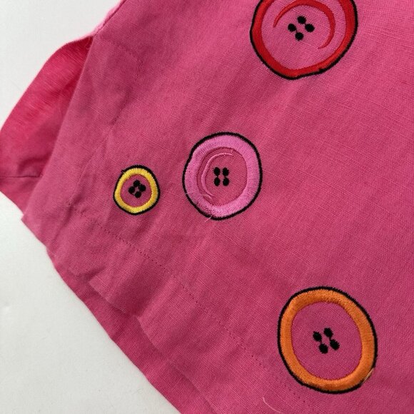 Sara Isabella Bright Pink 100% Irish Linen Embroidered Buttons Tunic Blouse 10 - Picture 8 of 11